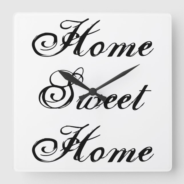 Relógio Quadrado ~Home Sweet Home~ WALLCLOCK, PERSONALIZE-O! (Frente)