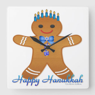 Relógio Quadrado Homem de gengibre da Hanukkah Judaica Menorá