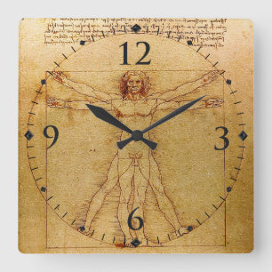 Relógio Quadrado Homem de Vitruvian por Leonardo da Vinci
