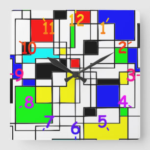 Relógio Quadrado Homenagem Aleatória A Mondrian