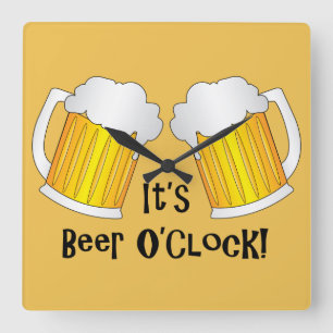 Relógio Quadrado Hora da Cerveja O'Clock Time Engraçado Wall Clock