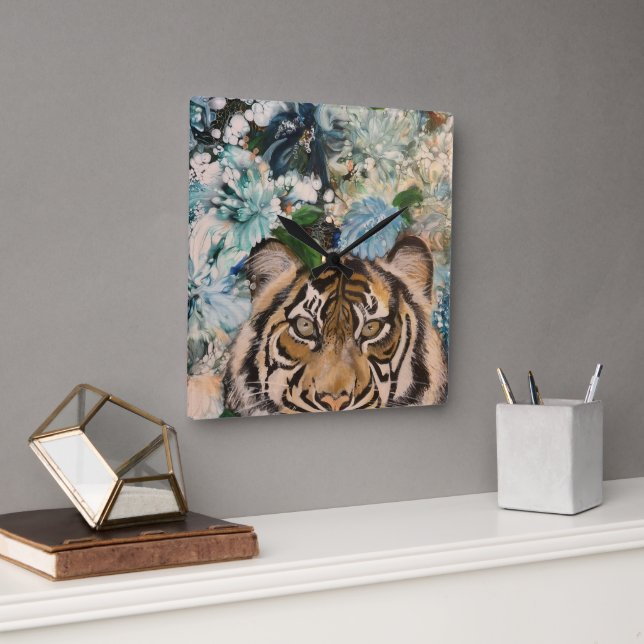 Relógio Quadrado Hora do Tigre (Escritório)