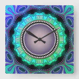 Relógio Quadrado Horário de Groovy Aqua Green Wall Clock