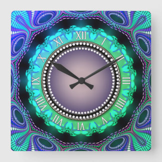 Relógio Quadrado Horário de Groovy Aqua Green Wall Clock