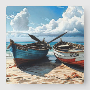 Relógio Quadrado "Horizonte Azul". Um Vazamento Colorido Do Barco