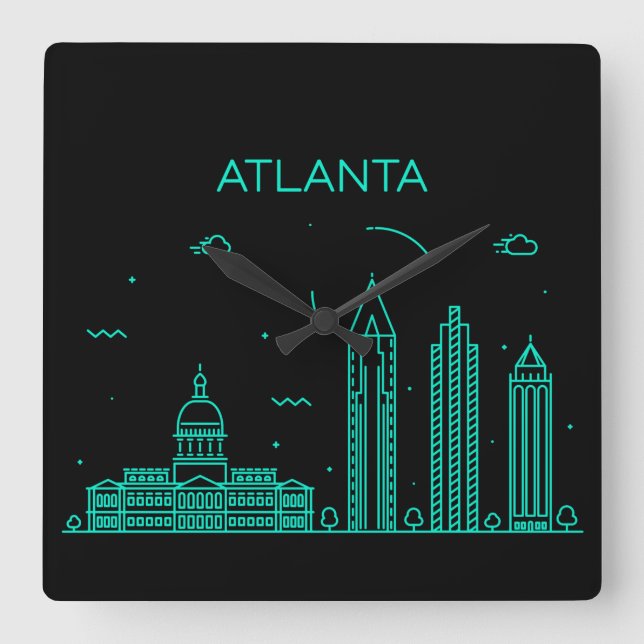Relógio Quadrado Horizonte de Atlanta (Frente)