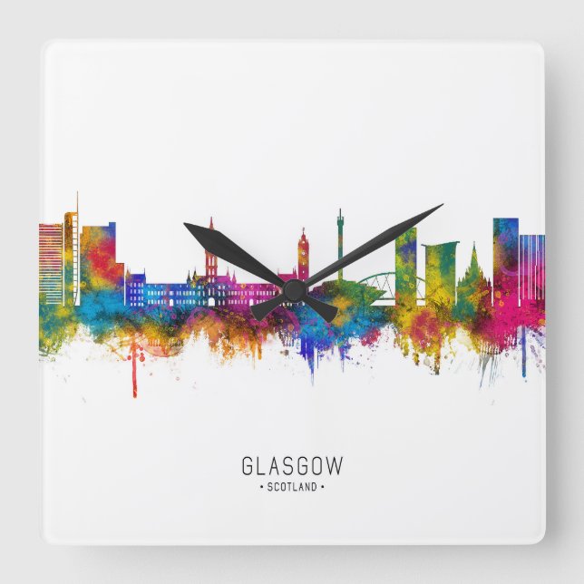 Relógio Quadrado Horizonte de Glasgow Escócia (Frente)
