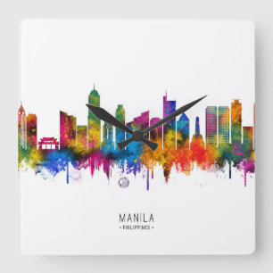 Relógio Quadrado Horizonte de Manila Filipinas