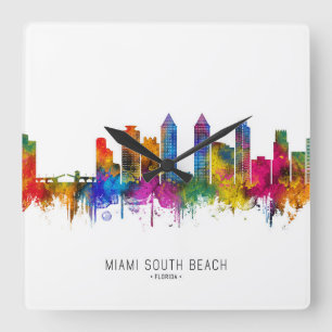 Relógio Quadrado Horizonte de Miami South Beach Flórida