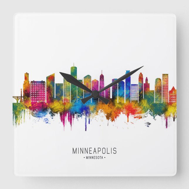 Relógio Quadrado Horizonte de Minneapolis Minnesota (Frente)