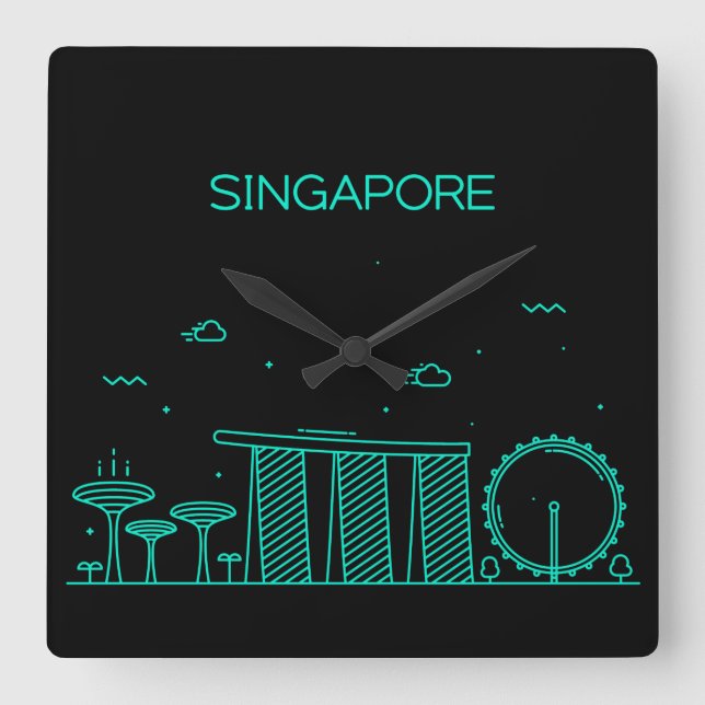 Relógio Quadrado horizonte de Singapura (Frente)
