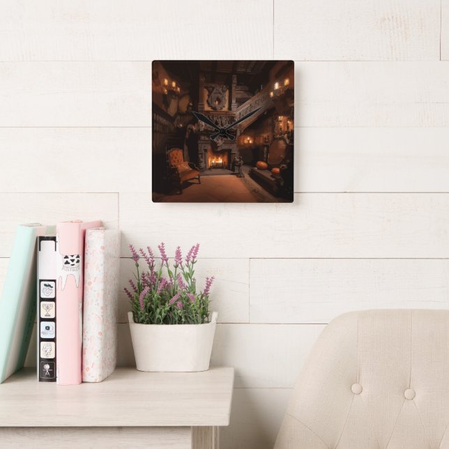 Relógio Quadrado Horizontes Assombrados (Sala de leitura)