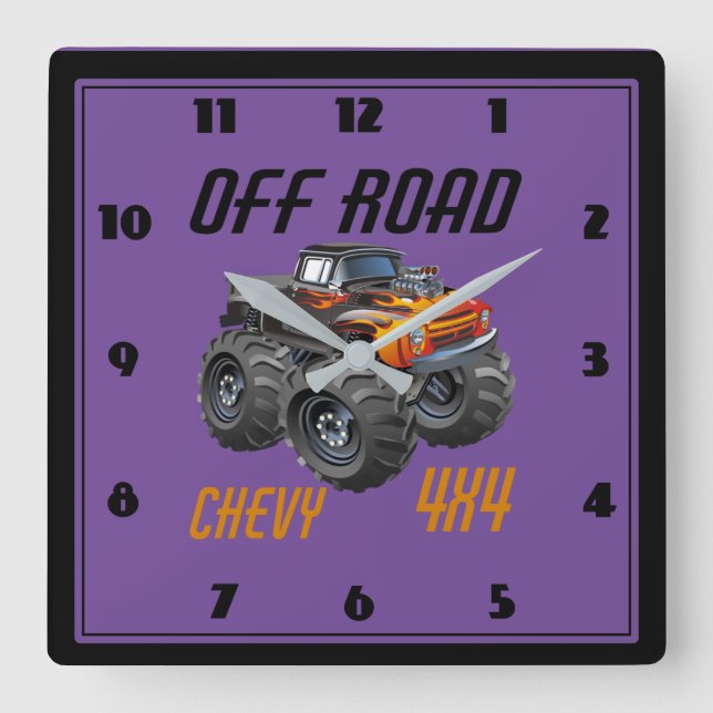 Relógio Quadrado Horloge camion monstre pour chambre d'enfant (Frente)