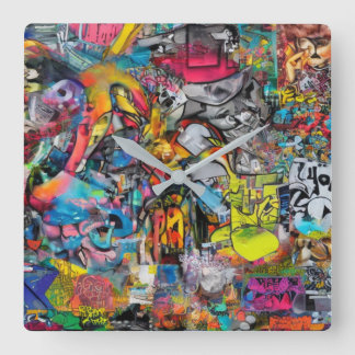 Relógio Quadrado Horloge graffiti