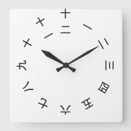 Relógio Quadrado Horloge Kanji Clock 1-12 (rotated)