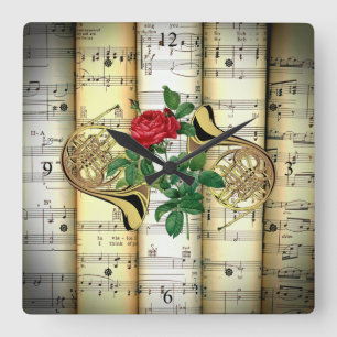 Relógio Quadrado Horns e Rosa francês ~ Roll Sheet Music ~