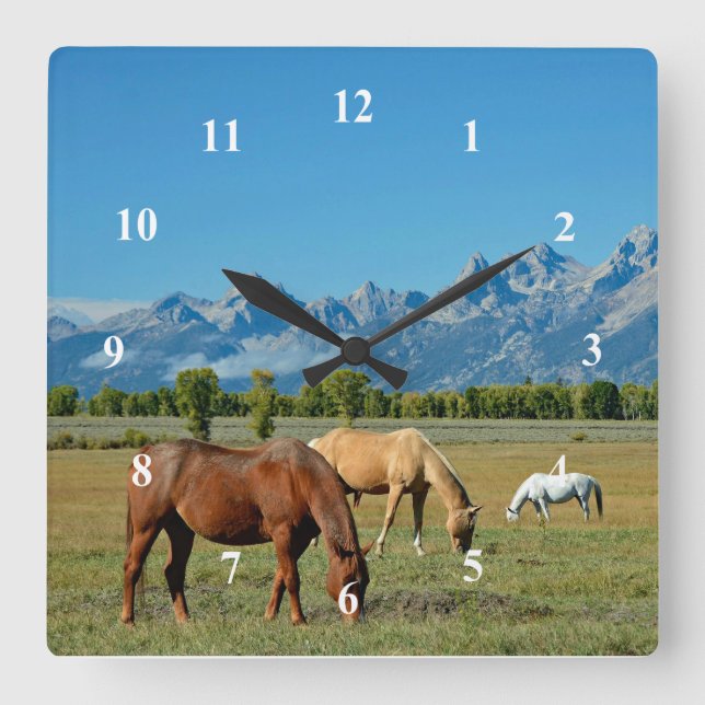 Relógio Quadrado Horses Teton Monta Paisagem Foto (Frente)