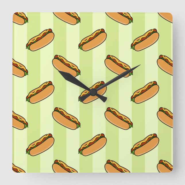 Relógio Quadrado Hot Dog Pattern (Frente)