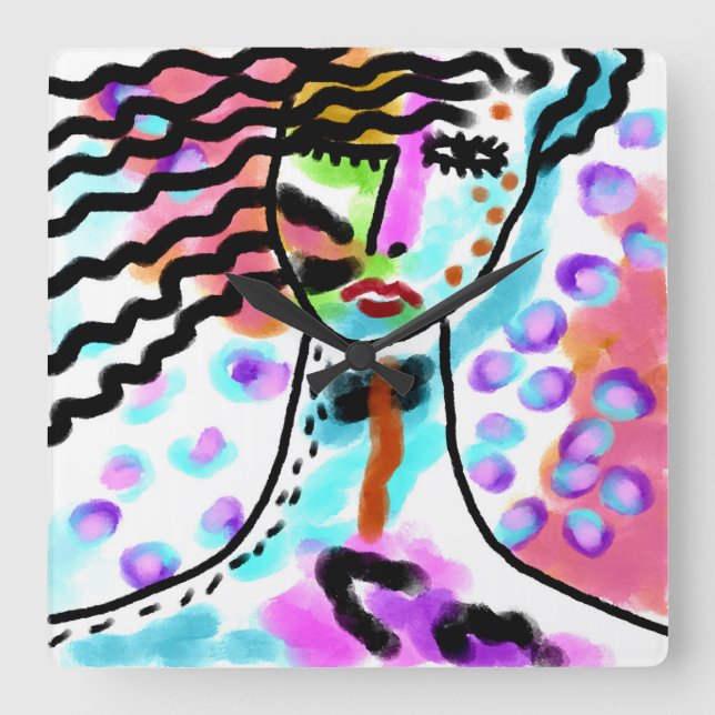 Relógio Quadrado Hot Mess Original Abstrato Art (Frente)