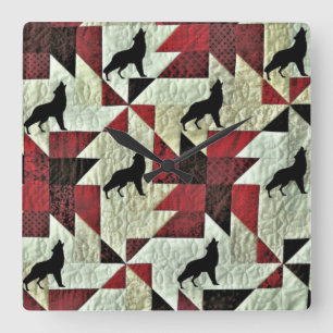 Relógio Quadrado Howling Wolf Quilt