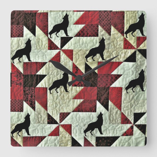 Relógio Quadrado Howling Wolf Quilt (Frente)