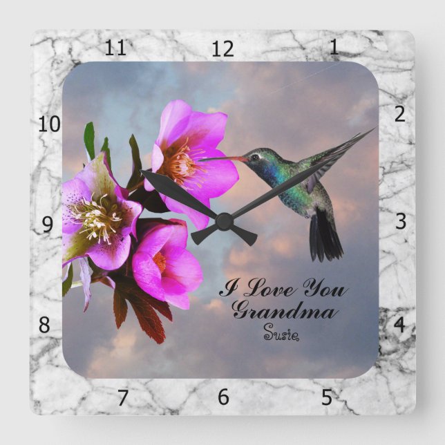 RELÓGIO QUADRADO HUMMINGBIRD-GRANDMA SQUARE WALL CLOCK (Frente)