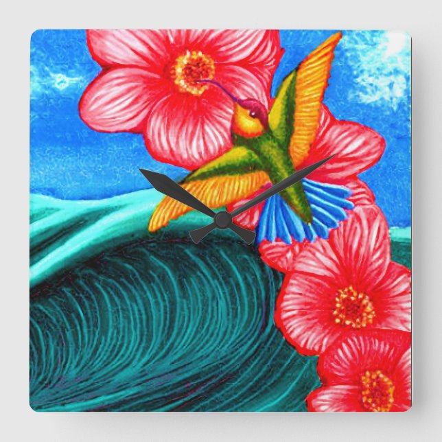 Relógio Quadrado Hummingbird Ocean (Frente)