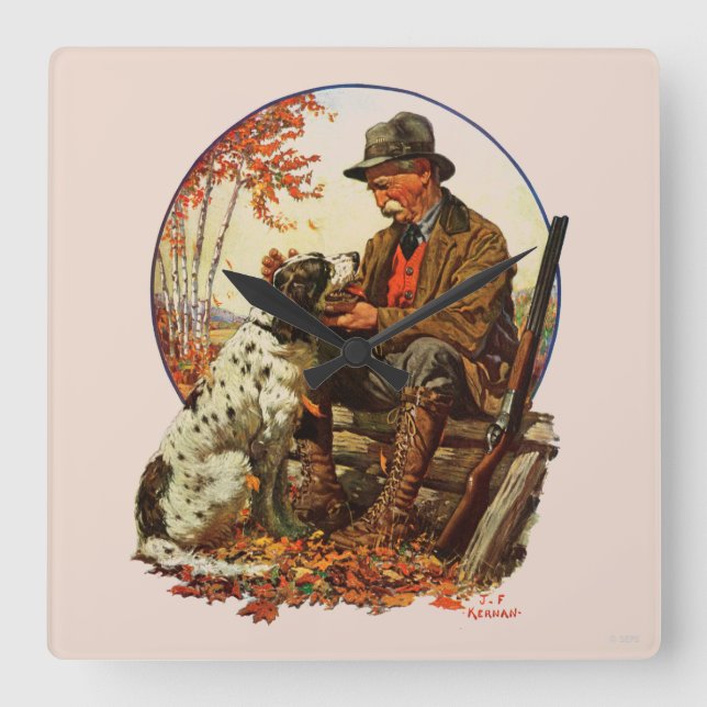 Relógio Quadrado Hunter and Spaniel (Frente)