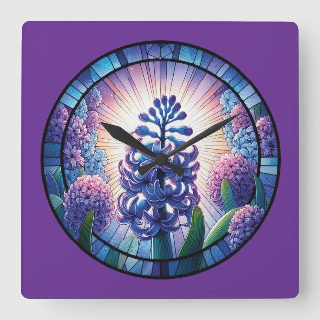 Relógio Quadrado Hyacinth Stainth Glass Art (Frente)