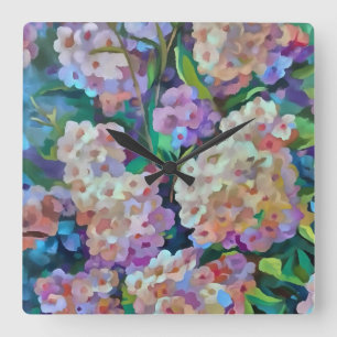 Relógio Quadrado Hydrangeas Artísticas Hortensia Floral Abstrato Ar