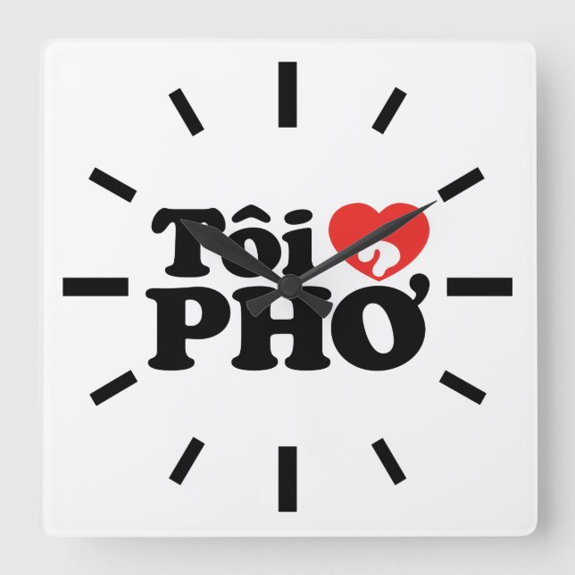 Relógio Quadrado I Heart (Love) Pho (Tôi9PHỞ) Língua vietnamita (Frente)