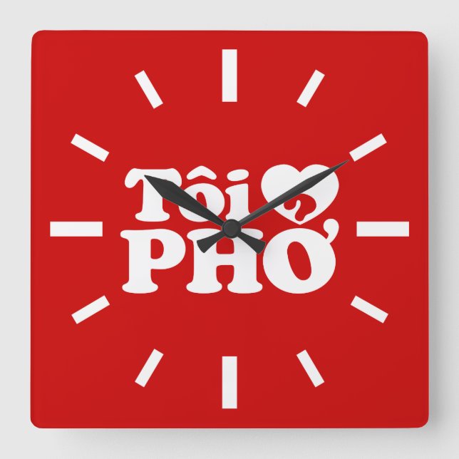 Relógio Quadrado I Heart (Love) Pho (Tôi9PHỞ) Língua vietnamita (Frente)