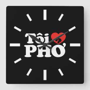 Relógio Quadrado I Heart (Love) Pho (Tôi9PHỞ) Língua vietnamita