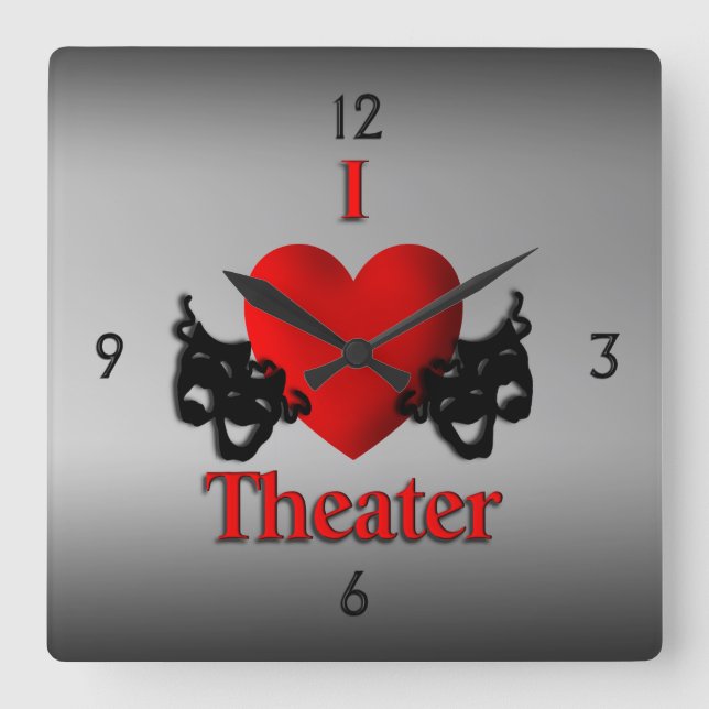 Relógio Quadrado I Heart Theater Wall Clock (Frente)