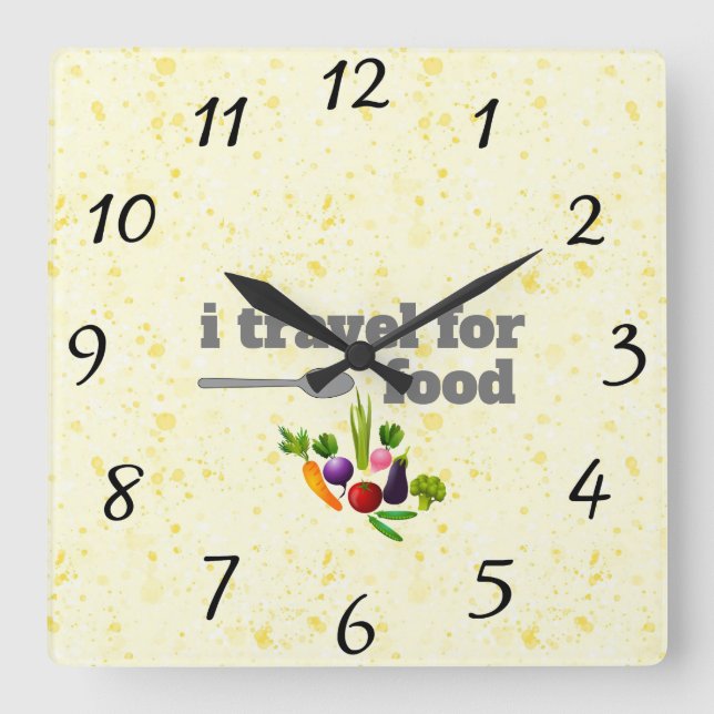 Relógio Quadrado i viagem para comida Wall Clock (Frente)