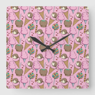 Relógio Quadrado Ice cream pattern Lollies pattern lollipop 26
