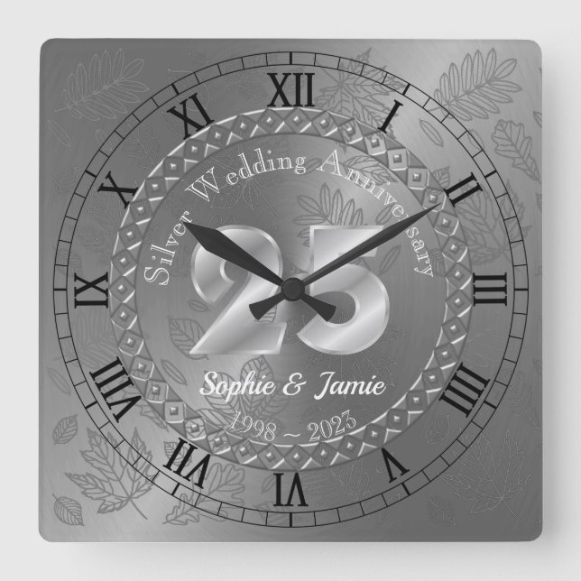 Relógio Quadrado Ideia do presente do 25 Silver Aniversário Persona (Frente)