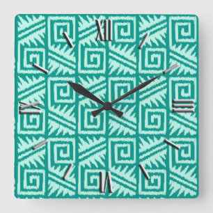 Relógio Quadrado Ikat Aztec Pattern - Turquoise e Aqua