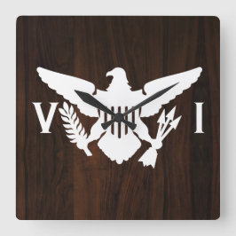 Relógio Quadrado Ilhas Virgens Americanas Flag White & Dark Wood