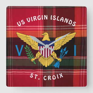 Relógio Quadrado Ilhas Virgens dos EUA USVI Flag Rua. Croix Madras