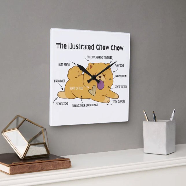 RELÓGIO QUADRADO ILLUSTRATED CHOW  (Criador carregado)