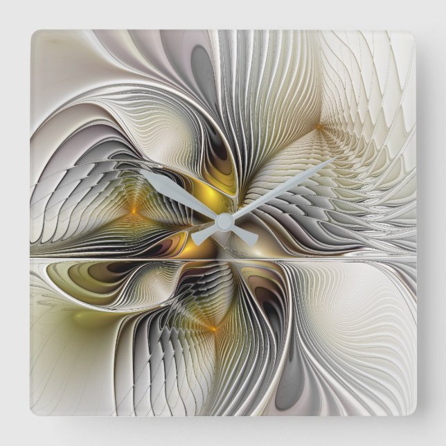 Relógio Quadrado Ilusão Óptica Abstrata Fractal 3D Com Profundidade (Frente)