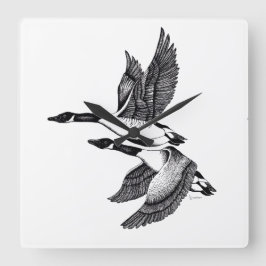 Relógio Quadrado Ilustração a preto e branco do Canadá Ganso