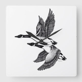 Relógio Quadrado Ilustração a preto e branco do Canadá Ganso