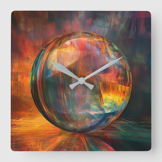Relógio Quadrado Ilustração Colorida da Esfera (Frente)