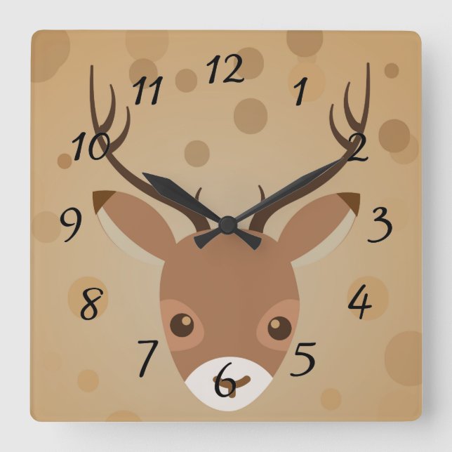 Relógio Quadrado ilustração das renas sobre fundo castanho (Frente)