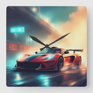 Relógio Quadrado Ilustração de carro desportivo