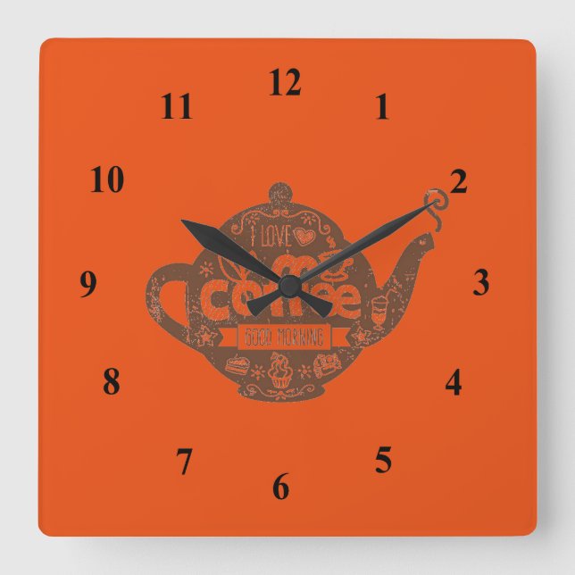 Relógio Quadrado Ilustração de pote de café em dia (Frente)