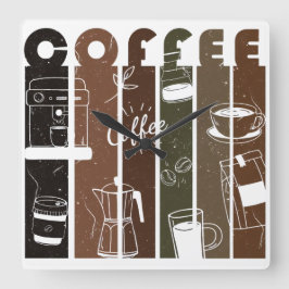 Relógio Quadrado Ilustração de Tipografia de Café Vintage Desenhada
