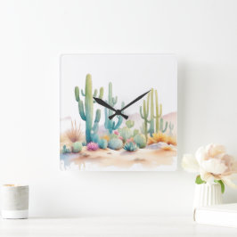 Relógio Quadrado Ilustração do Deserto de Aquarela